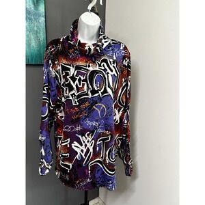 Women's‎ 4X Graffiti Print Tunic Top Cowl Neck Long Sleeve Casual Artsy Pullover